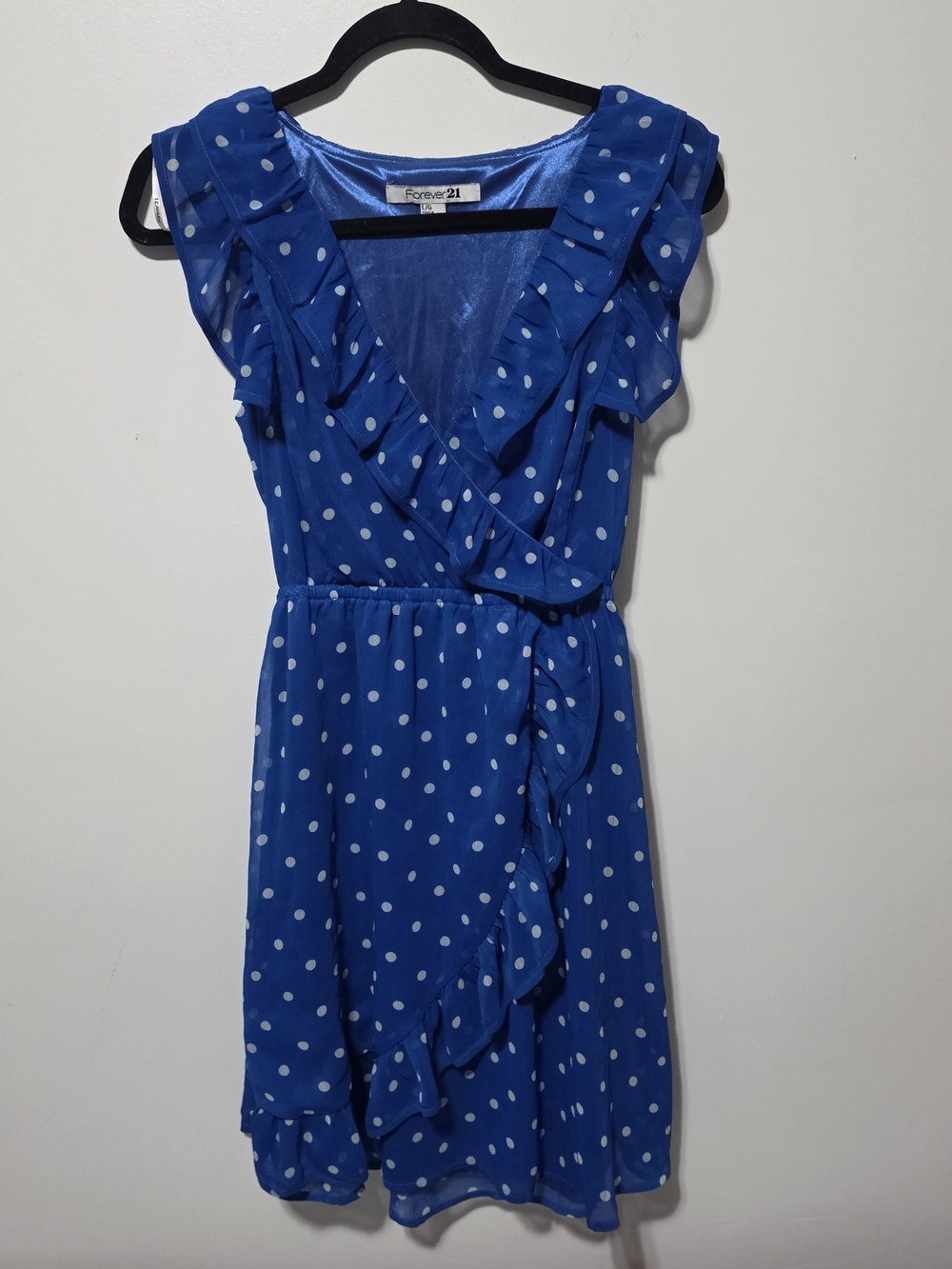 Forever 21 Blue Polka Dot Ruffle Wrap Dress